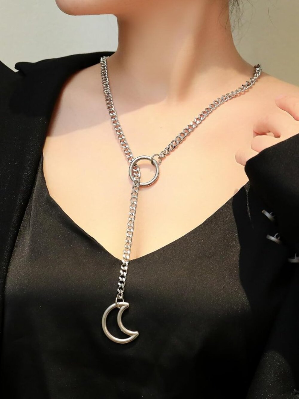 Slip Chain Choker for Women Handmade Black Stainless Steel Cuban Chain Chunky Mo - Picture 3 of 6
